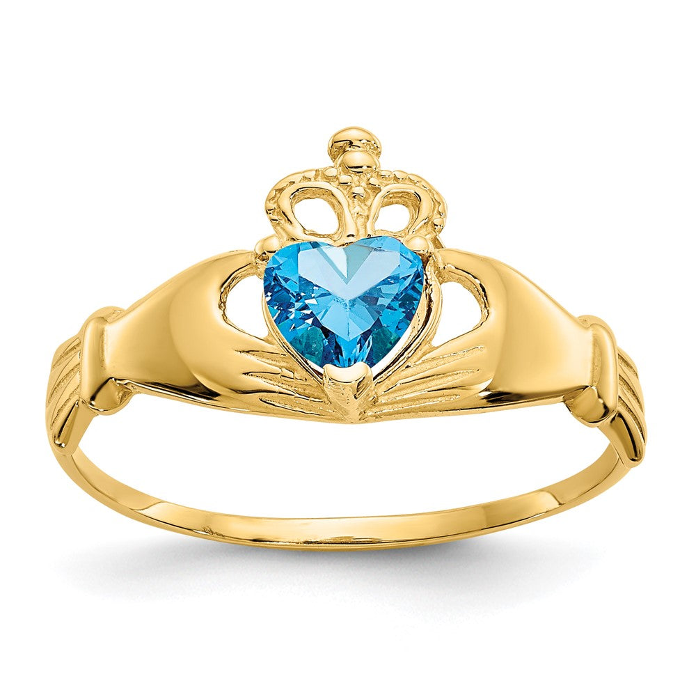 Anillo de Corazón Claddagh con Piedra Natal de Diciembre en Circonita Cúbica de 14k