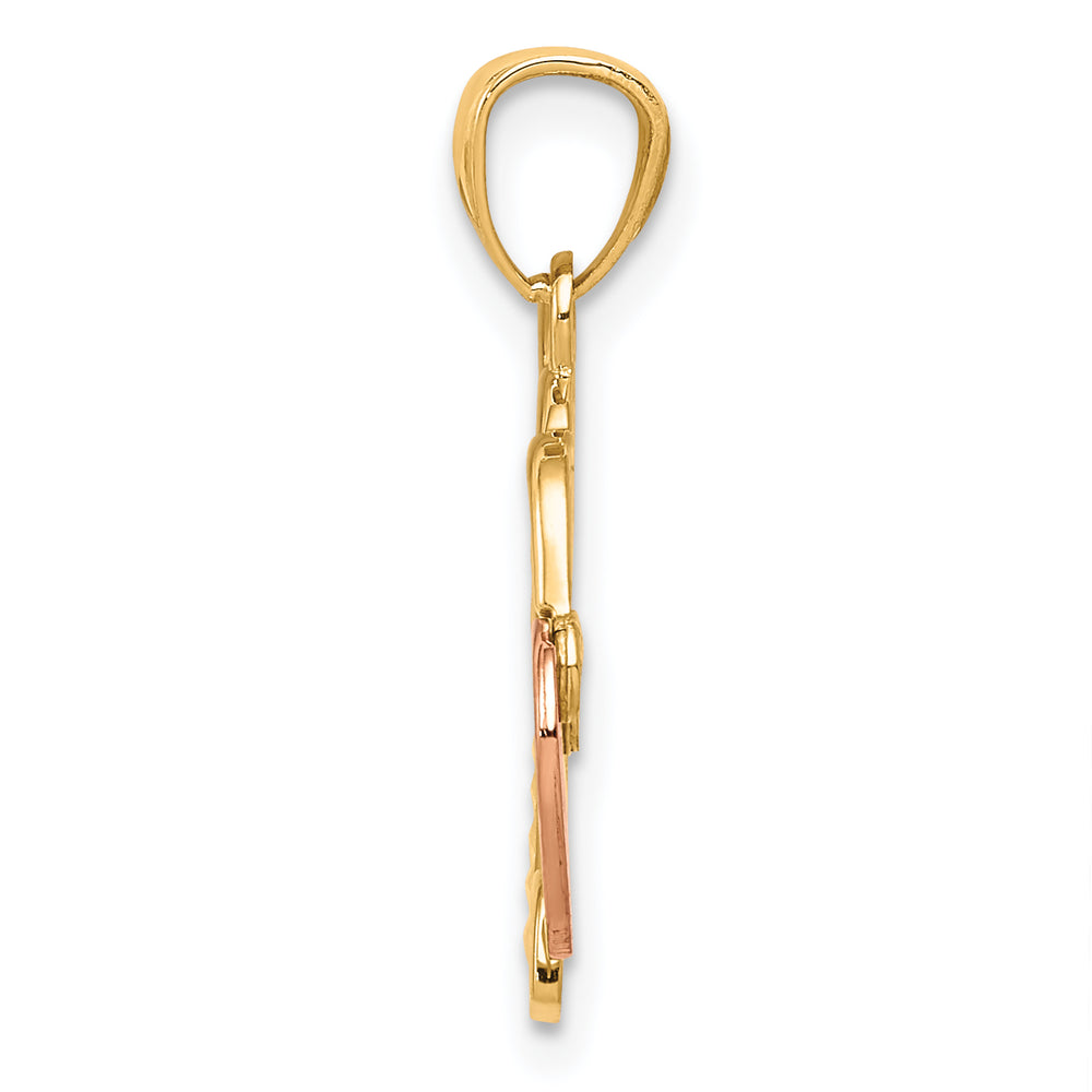 Colgante en Forma de Corazón con Cerradura y Llave Bicolor de 14k