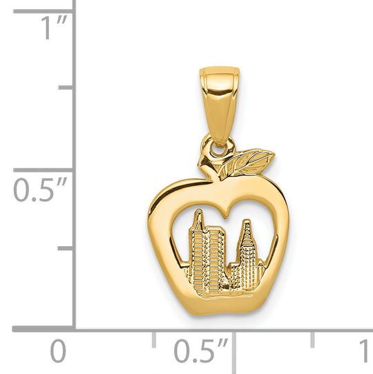 Dije del Skyline de Nueva York en Forma de Manzana en Oro 14K