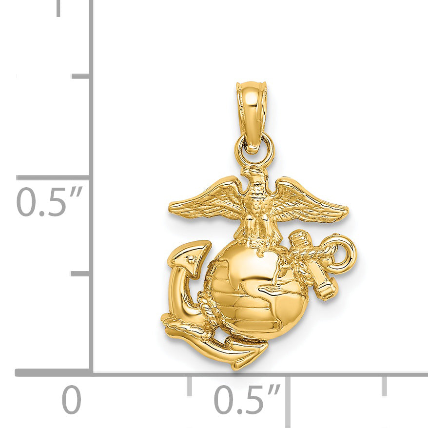 Encanto del Cuerpo de Marines Pequeño Pulido / Texturizado de 14k