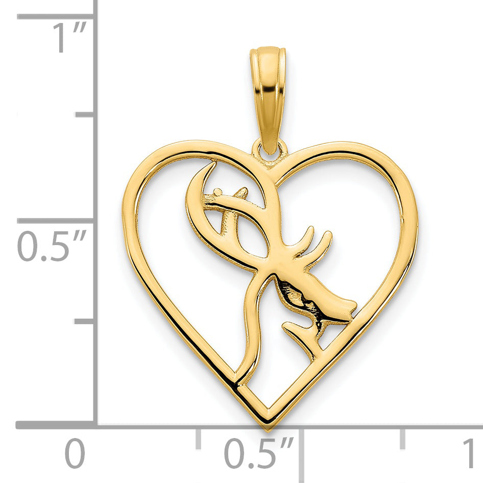 Colgante de Ciervo en un Corazón de 14k Oro Amarillo