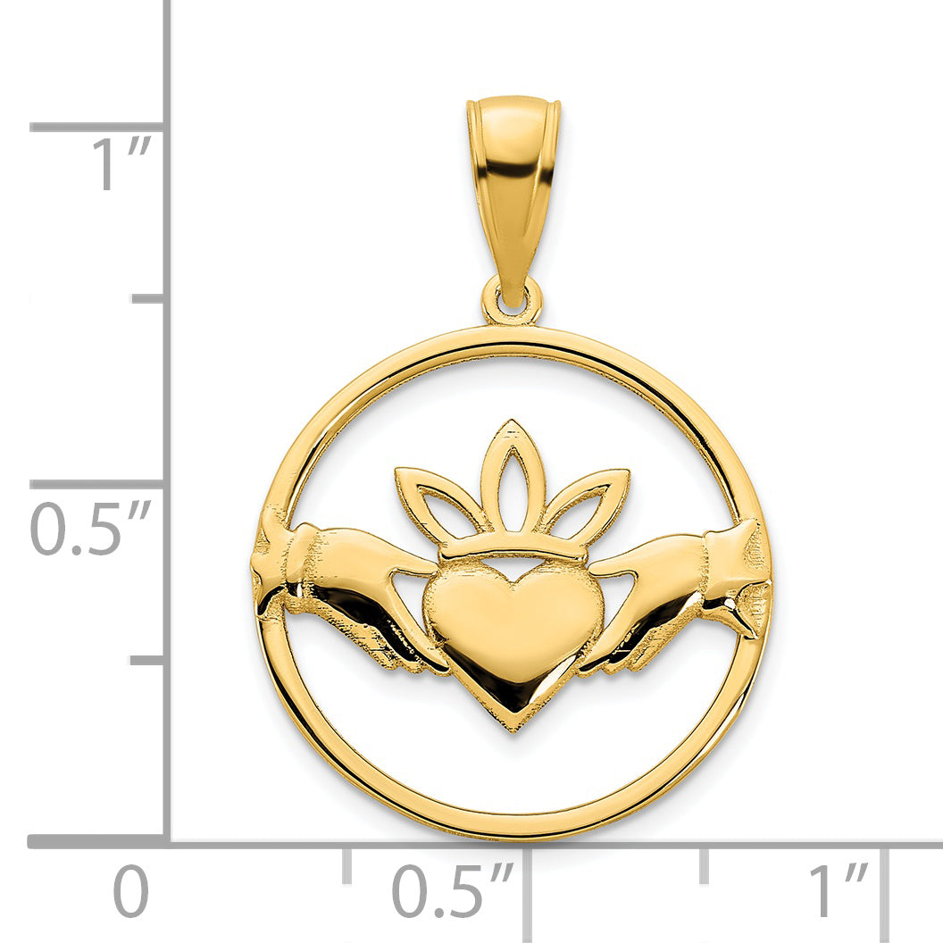 Colgante de Círculo Claddagh de 14k Oro Amarillo