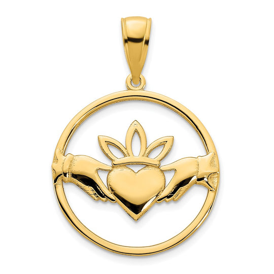 Colgante de Círculo Claddagh de 14k Oro Amarillo