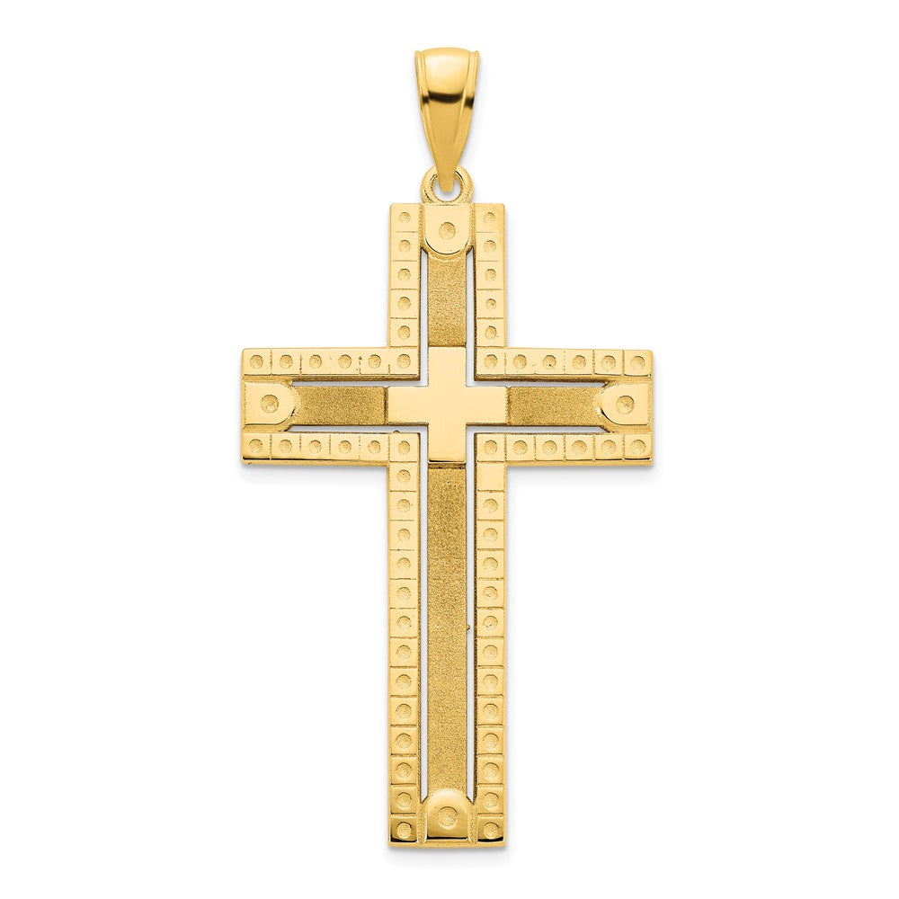 Colgante de cruz arenado elegante de 14 k