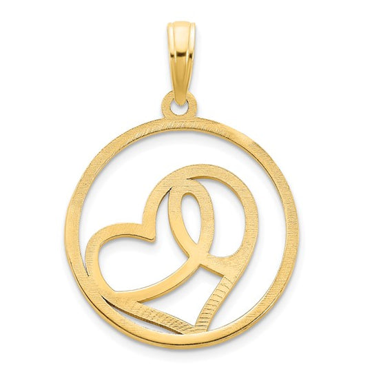 Colgante de Círculo con Corazón de 14k Oro Amarillo