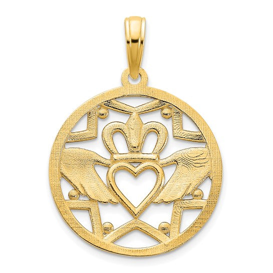 Colgante de Círculo Claddagh de 14k Oro Amarillo