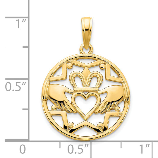 Colgante de Círculo Claddagh de 14k Oro Amarillo