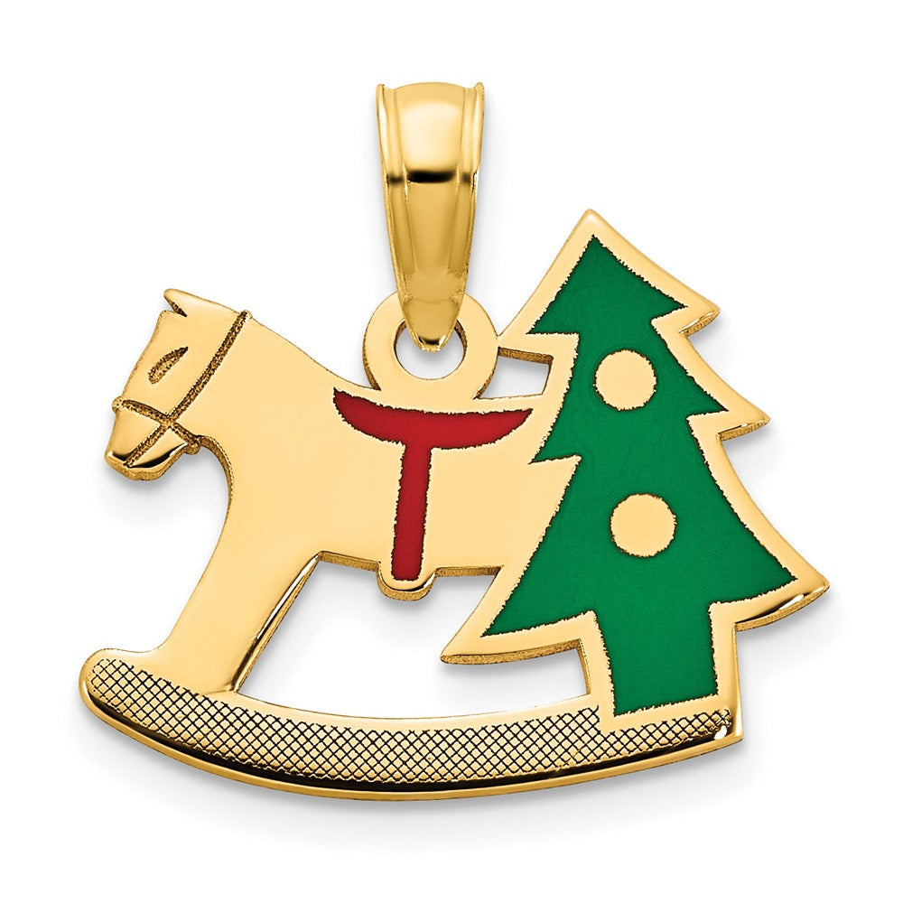 Dije de Caballito de Rocking y Árbol de Navidad con Epóxico en Oro Amarillo 14K