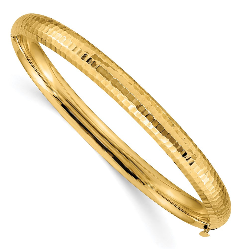 Brazalete elegante con bisagras martillado 4/16 de 14k