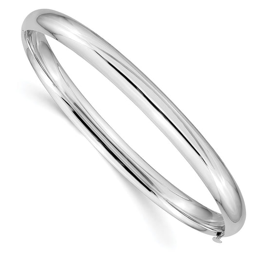 Brazalete Bangle 14K Oro Blanco Pulido de 6.00 mm con Bisagra