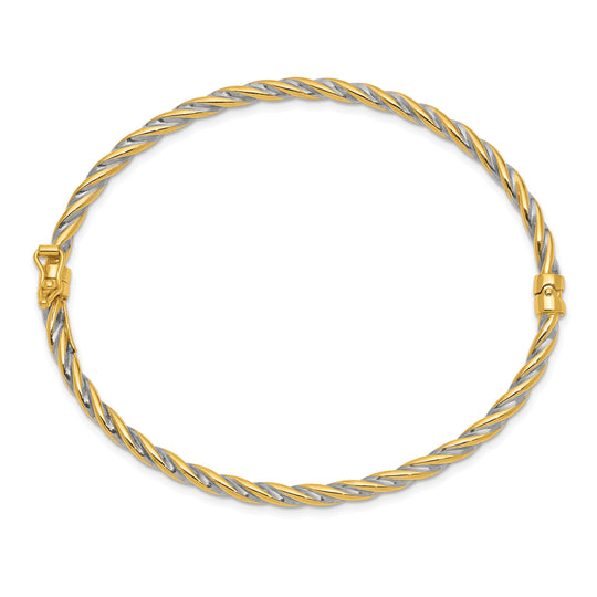 Brazalete tipo brazalete con bisagras pulido en dos tonos de 14k