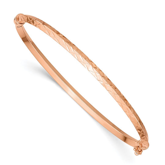 Brazalete tipo brazalete con bisagras y talla de diamante pulido en oro rosa de 14 k