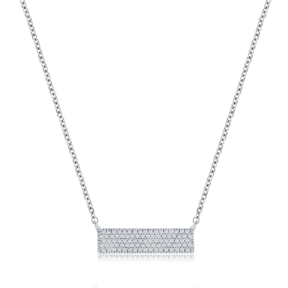 Plata de ley, collar de diamantes con barra rectangular - (87 piedras)