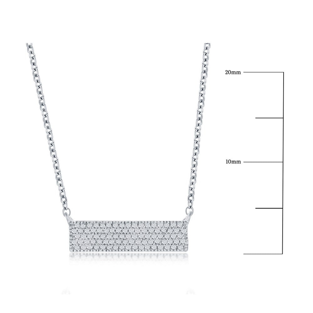 Plata de ley, collar de diamantes con barra rectangular - (87 piedras)