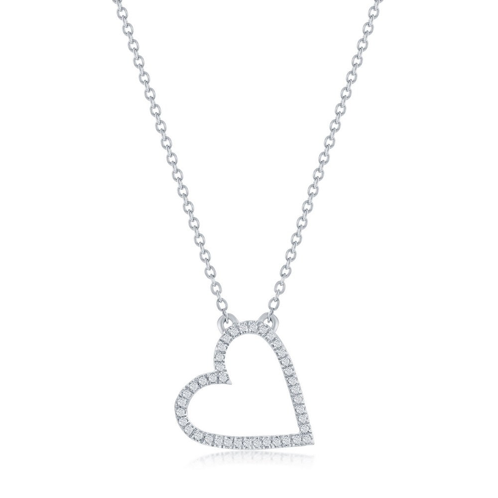 Plata de ley, collar de diamantes con corazón abierto - (40 piedras)