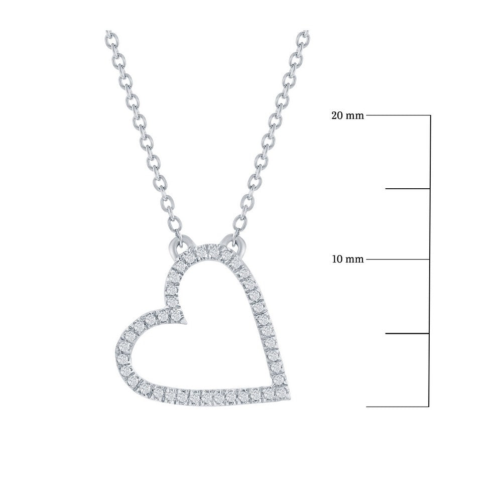 Plata de ley, collar de diamantes con corazón abierto - (40 piedras)