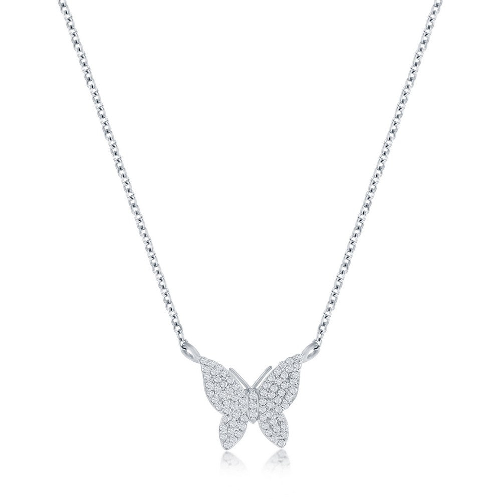 Plata de ley, collar de diamantes de mariposa - (75 piedras)