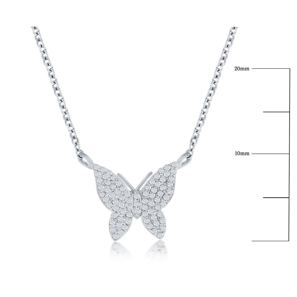 Plata de ley, collar de diamantes de mariposa - (75 piedras)