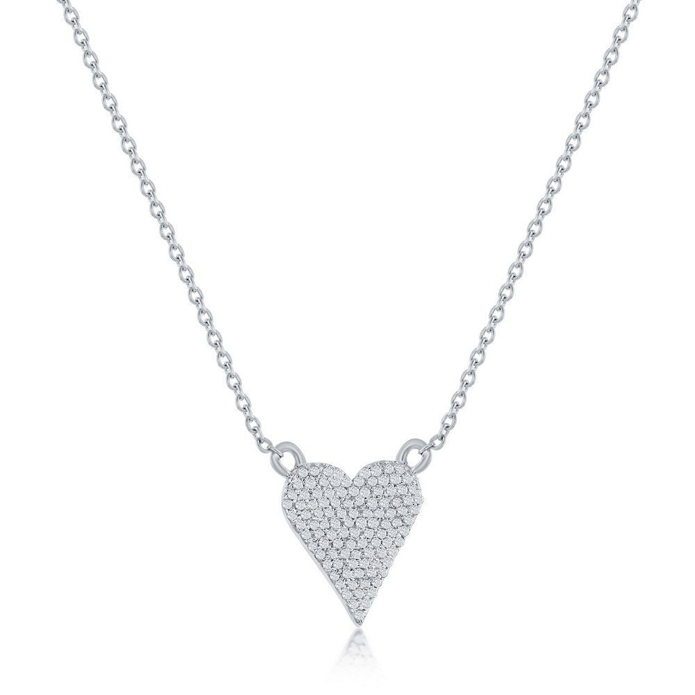 Plata de ley, collar de diamantes con diseño de corazón - (107 piedras)