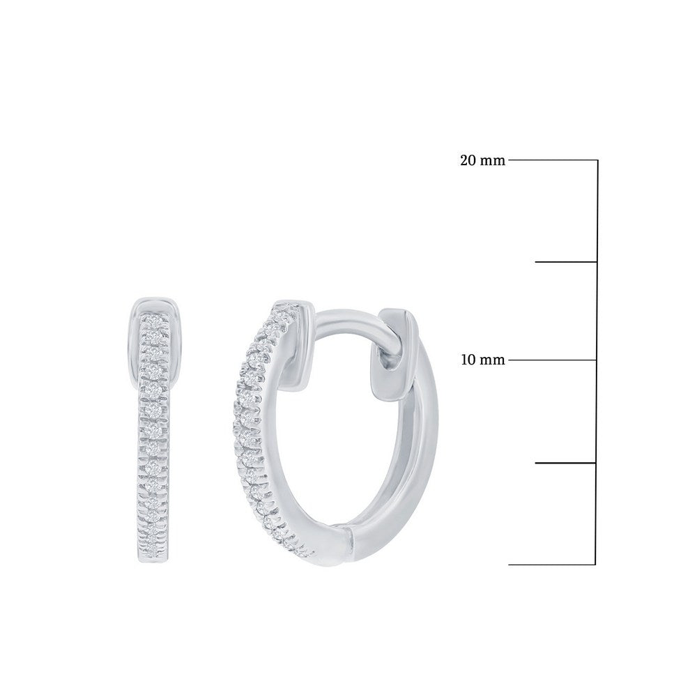 Pendientes de diamantes Huggie de plata de ley de 13 mm - (32 piedras)