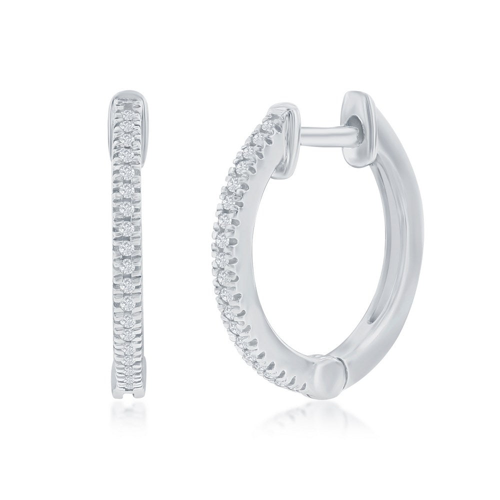 Pendientes de diamantes Huggie de plata de ley de 15 mm - (38 piedras)