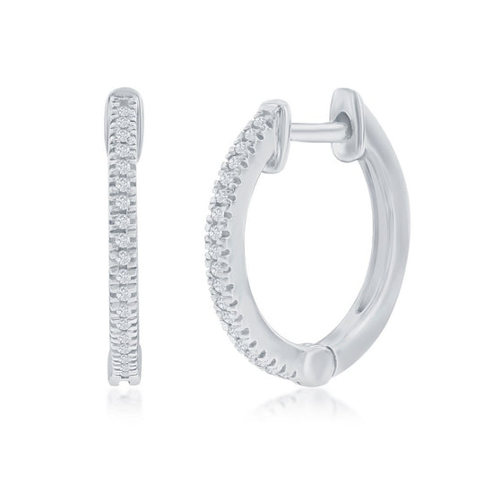 Pendientes de diamantes Huggie de plata de ley de 15 mm - (38 piedras)