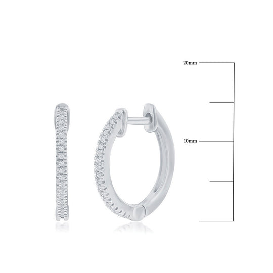 Pendientes de diamantes Huggie de plata de ley de 15 mm - (38 piedras)