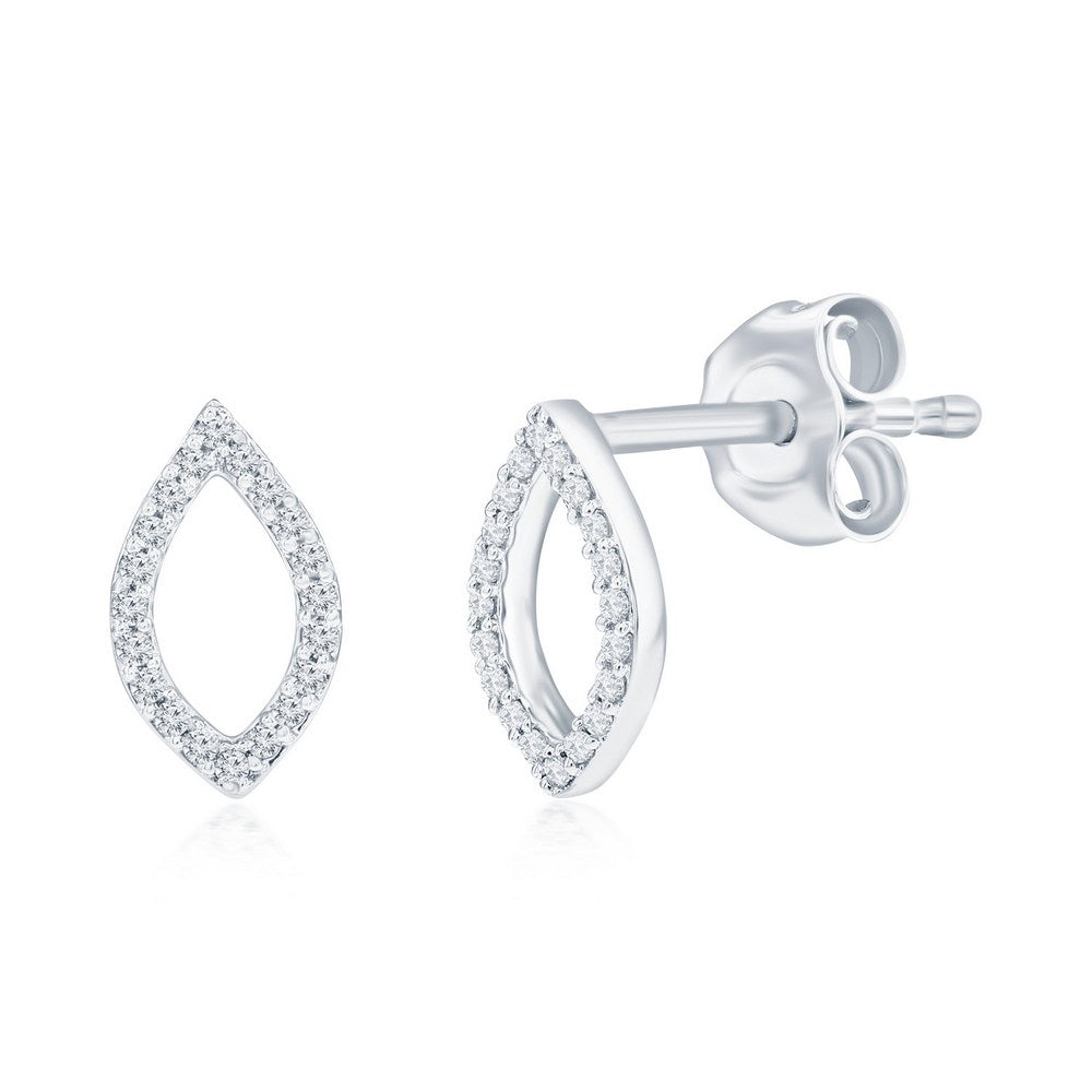 Aretes de Plata de Ley con Diamantes de Talla Marquesa-(40 piedras)