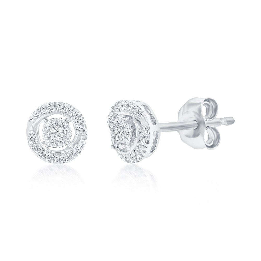 Aretes con Diamantes con Halo Redondo en Plata de Ley (46 piedras)