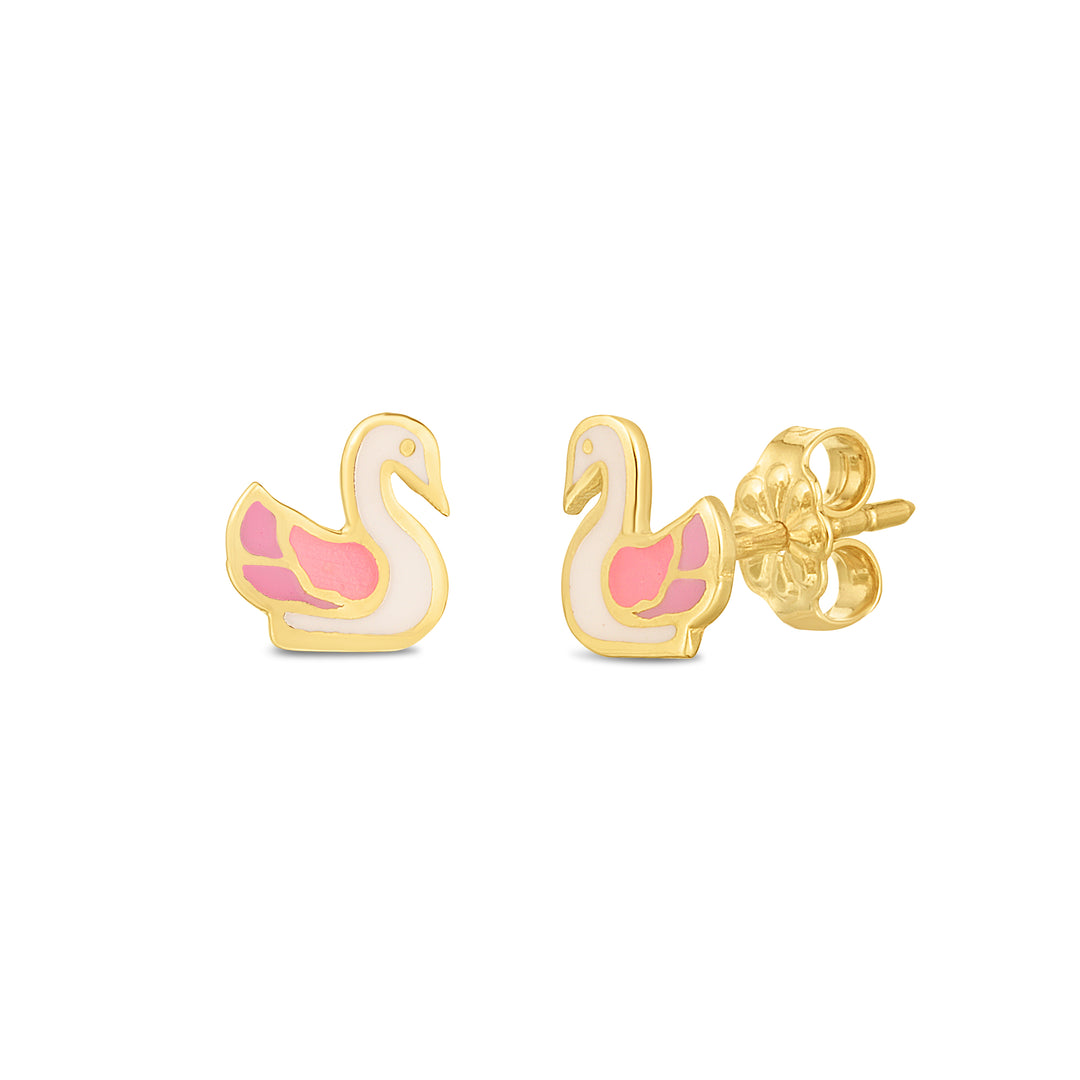 Pendientes de cisne de oro de 14 quilates