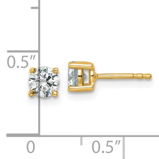 Pendientes de Botón en Oro Amarillo de 14k con Diamantes de Labor, 3/4 ctw, VS/SI+ G+, Redondos, 4 Garras (Peso Pesado)