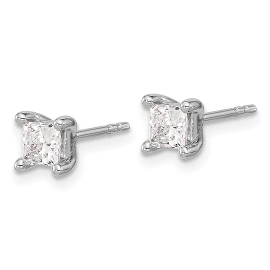 Pendientes de 4 puntas Princess VS DEF de 3/4 quilates con diamantes cultivados en laboratorio de oro blanco de 14 quilates