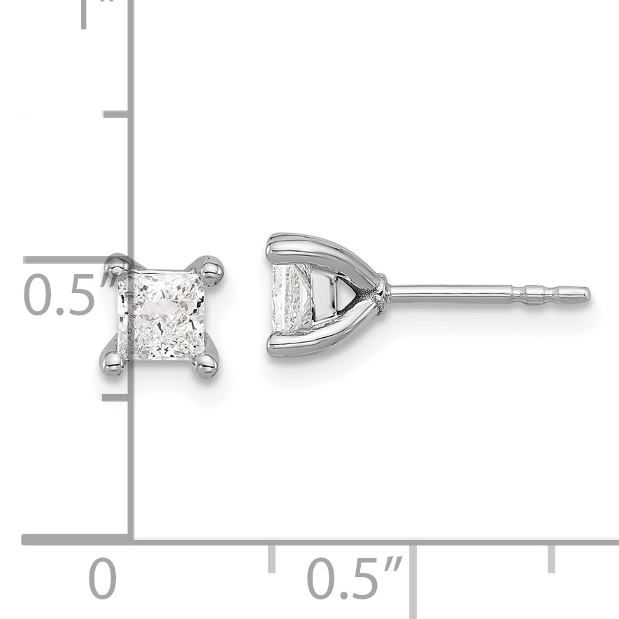 Pendientes de 4 puntas Princess VS DEF de 3/4 quilates con diamantes cultivados en laboratorio de oro blanco de 14 quilates