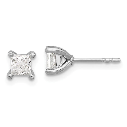 Pendientes de 4 puntas Princess VS DEF de 3/4 quilates con diamantes cultivados en laboratorio de oro blanco de 14 quilates