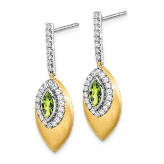 Aretes Colgantes con Diamantes y Peridoto en Oro Bicolor de 14k