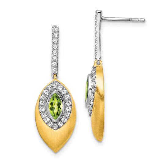 Aretes Colgantes con Diamantes y Peridoto en Oro Bicolor de 14k