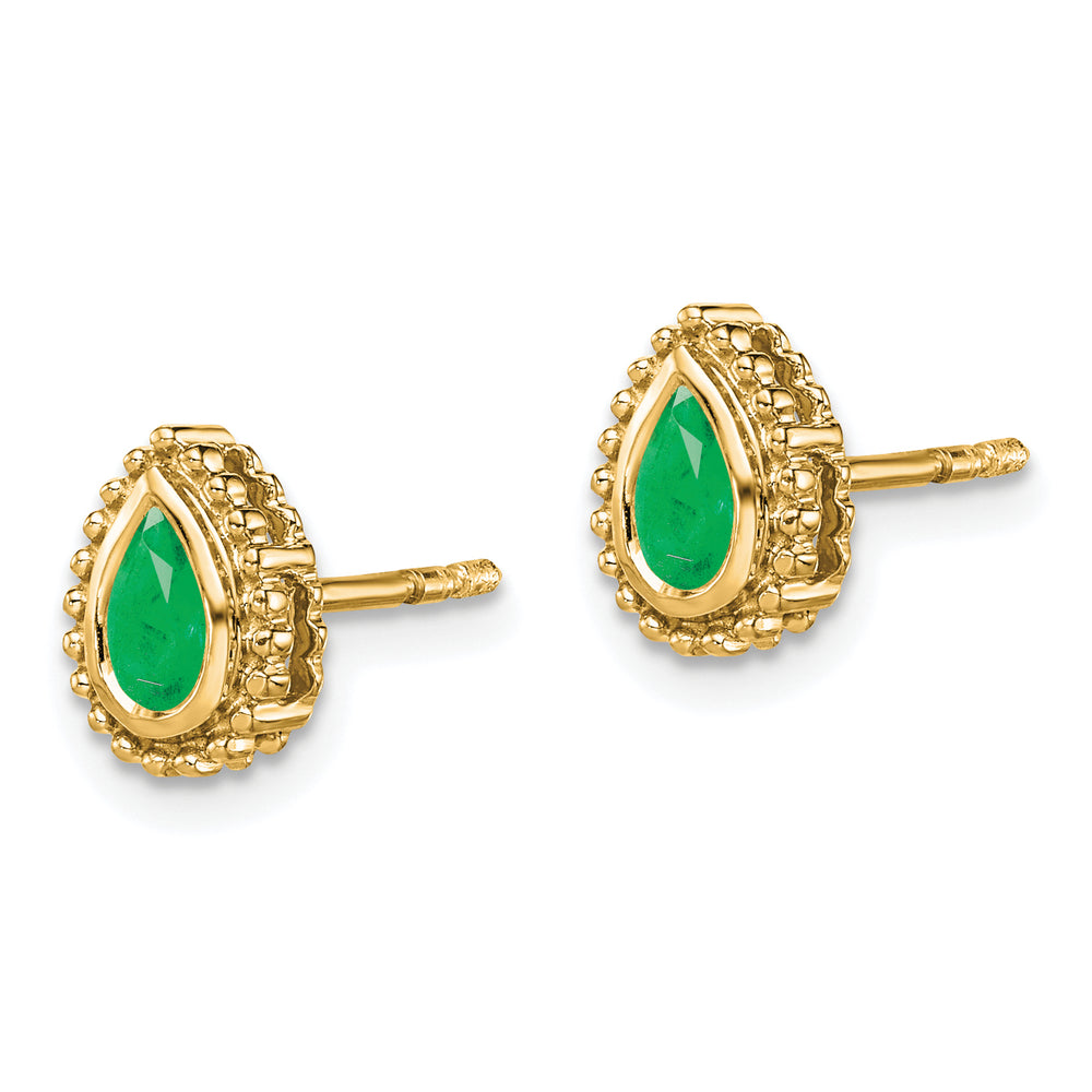 Aretes en Forma de Pera con Esmeralda en Oro de 14k