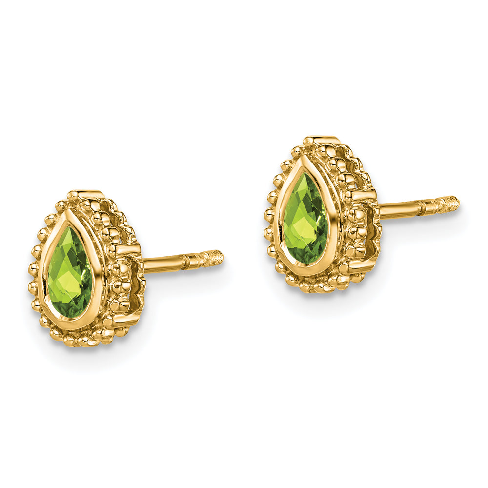 Aretes de Poste con Peridoto y Pera en Oro de 14k