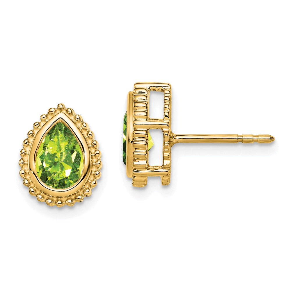 Aretes de Poste con Peridoto y Pera en Oro de 14k