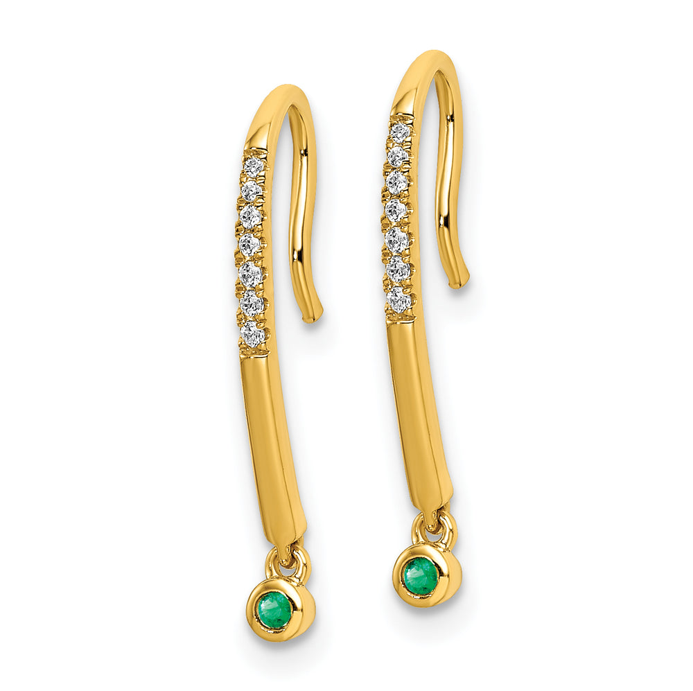 Aretes Colgantes de Alambre con Esmeralda y Diamantes Pulidos en Oro de 14k