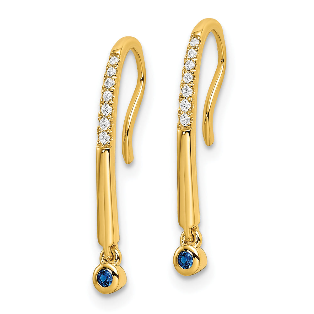 Aretes Colgantes de Alambre con Zafiro y Diamantes Pulidos de 14k