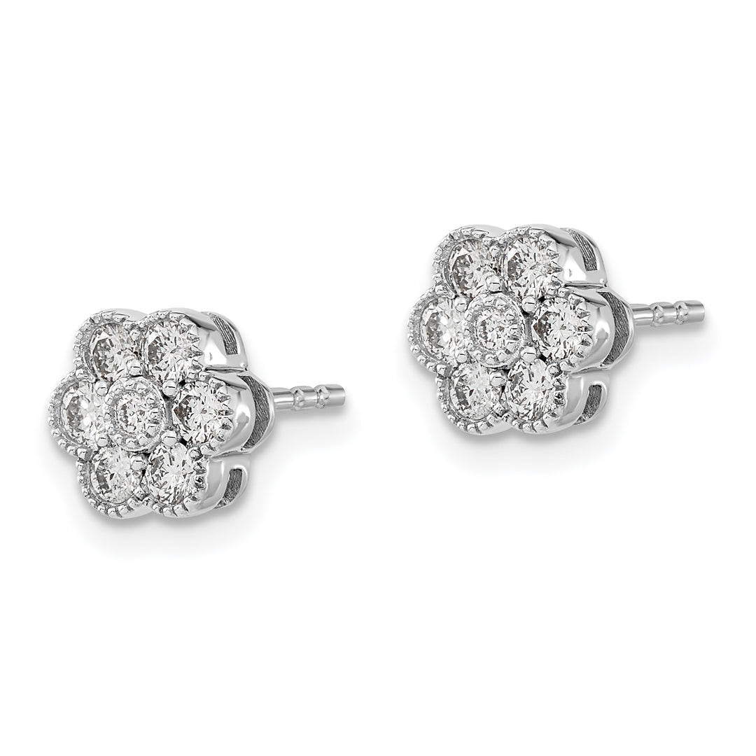 Aretes en Forma de Flor con Diamantes en Oro Blanco de 14k