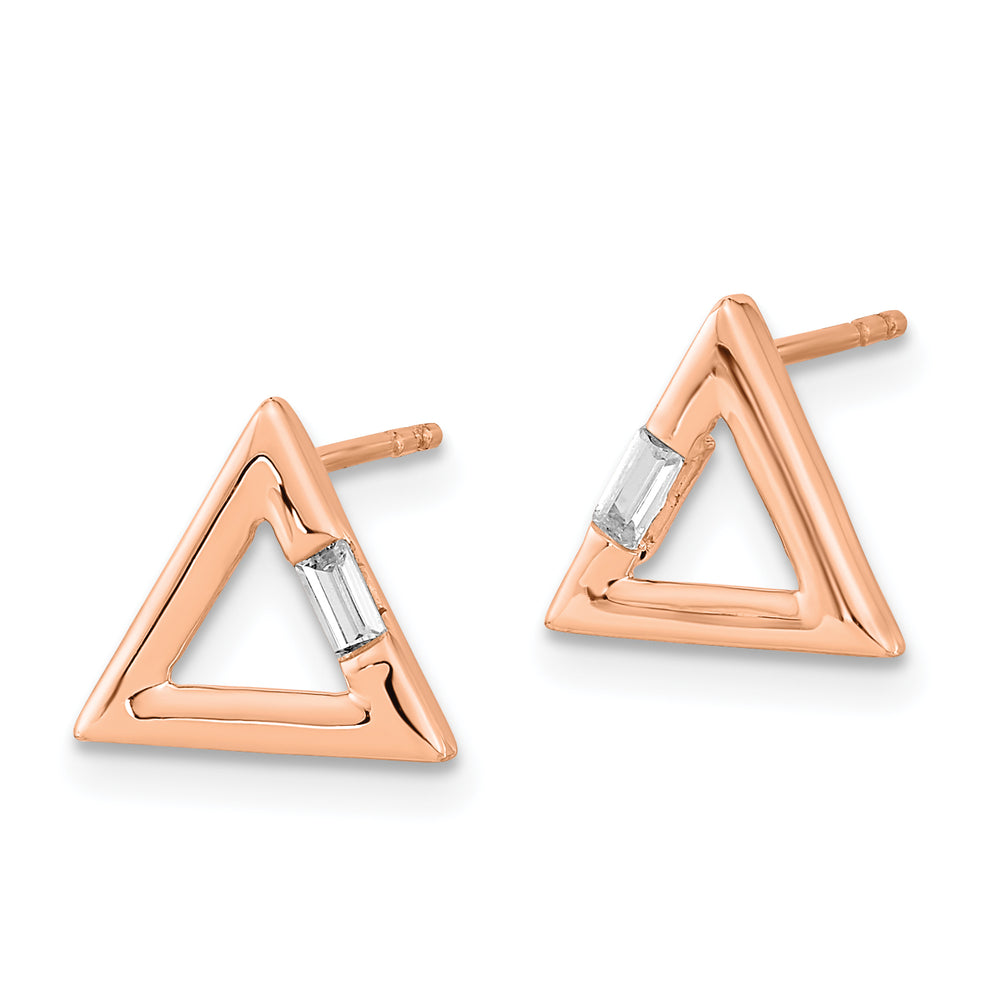 Aretes en Forma de Poste de Diamantes Triangulares Pulidos en Oro Rosa de 14k