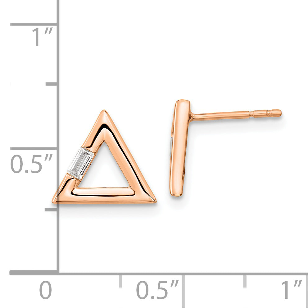 Aretes de Poste en Oro Rosa de 14k con Triángulo Pulido y Diamantes