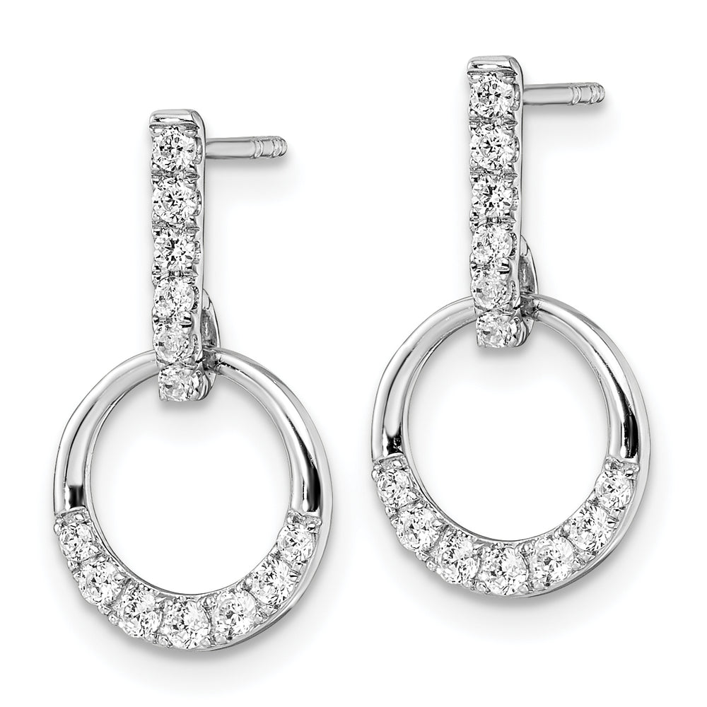 Aretes Colgantes con Forma de Círculo y Diamantes en Oro Blanco de 14 k