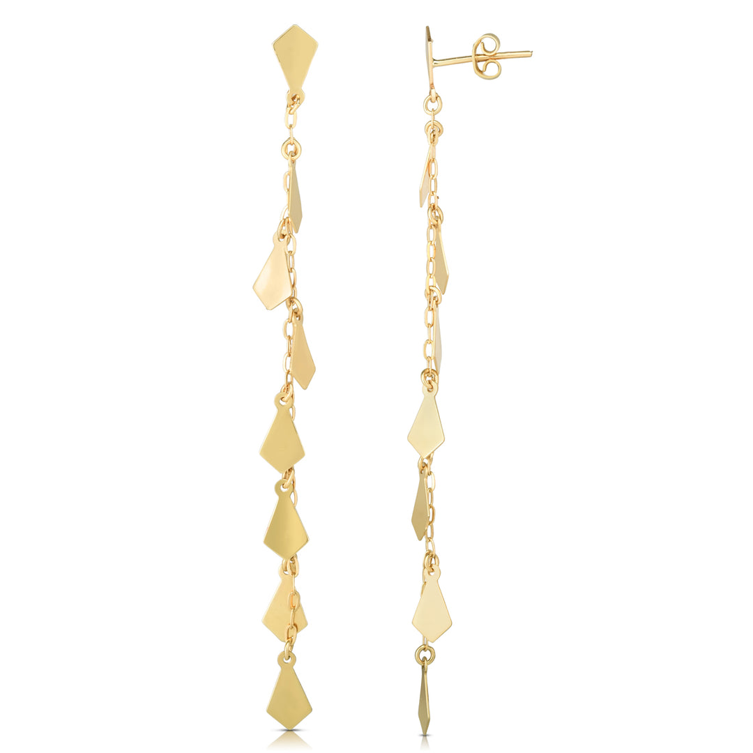 Pendientes colgantes con forma de diamante y cadena de espejo de oro de 14 quilates