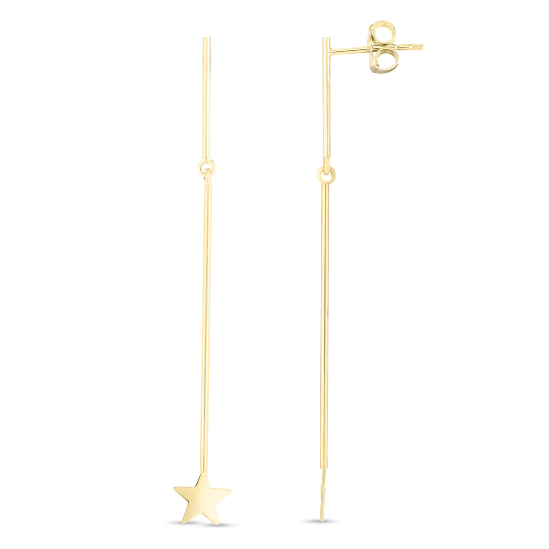 Aretes Colgantes con Forma de Estrella de Oro Amarillo de 14k