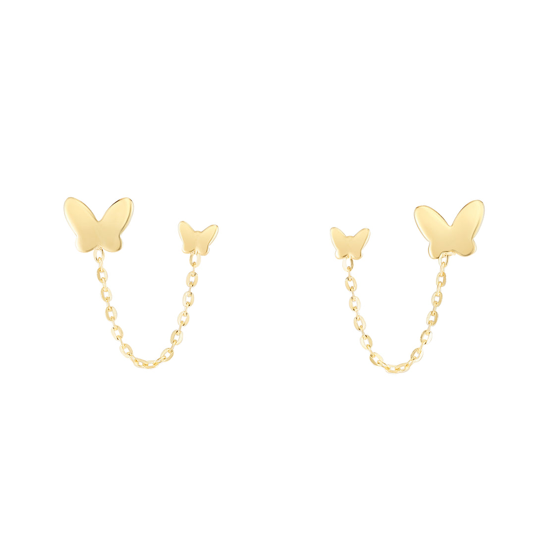 Aretes de Mariposa con Doble Perforaci√≥n en Oro 14k