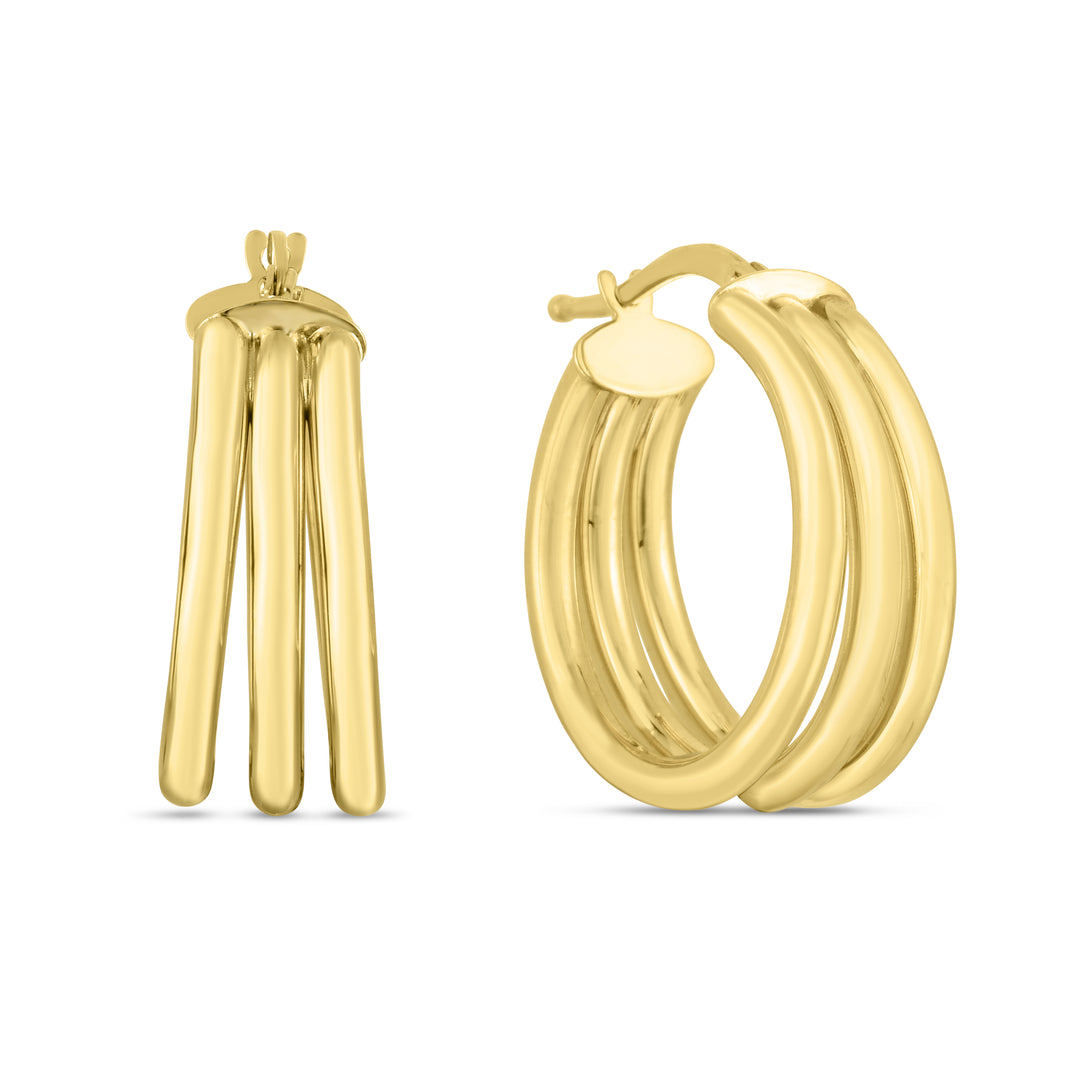 Aros Grandes de Triple Fila en Oro de 14k y 15 mm