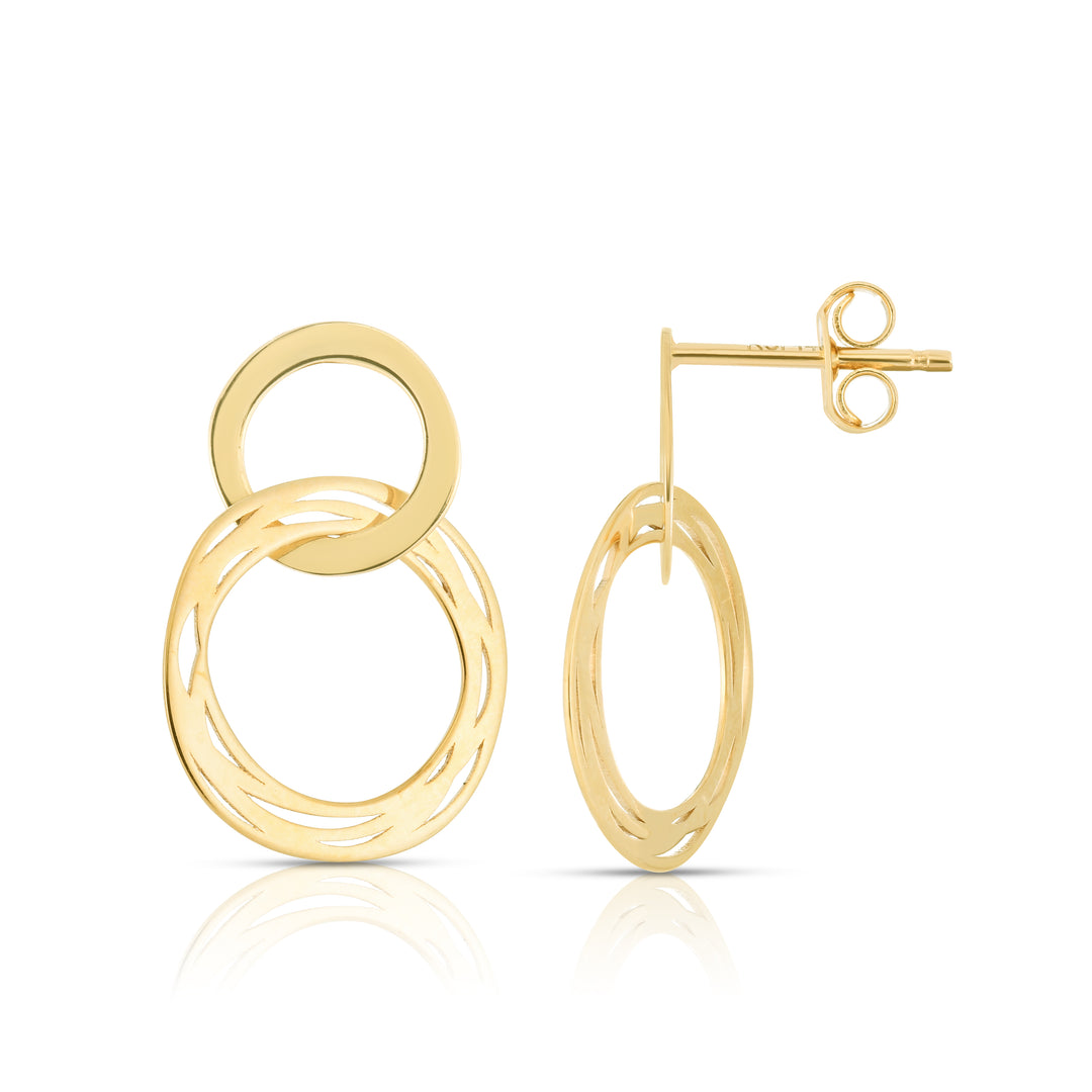 Aretes con Corte Circular y Gota en Oro Amarillo de 14k